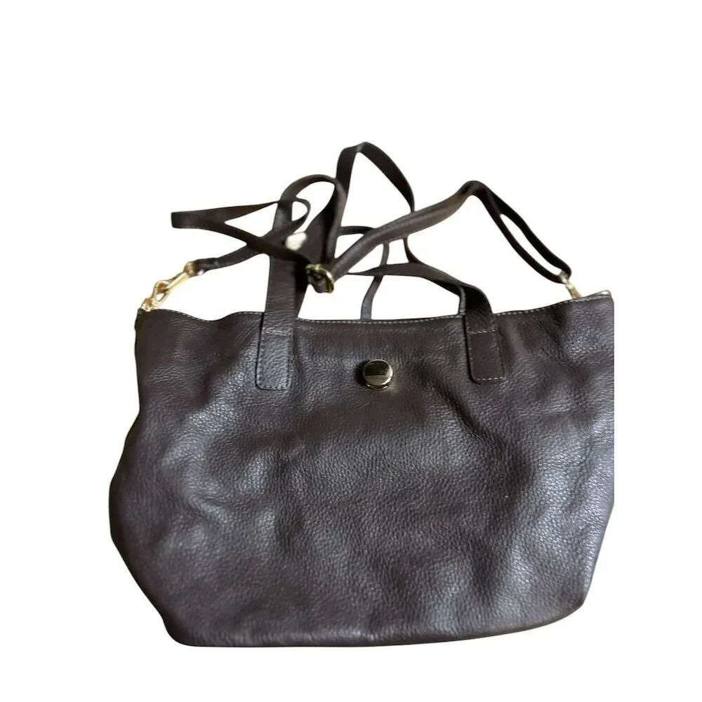 Women's Brown Leather Tote Bag with Gold Hardware‎ made in Italy